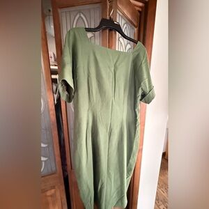 BROOKS BROTHERS Sq. Neck Olive Green Loro Piana Dress Size 14